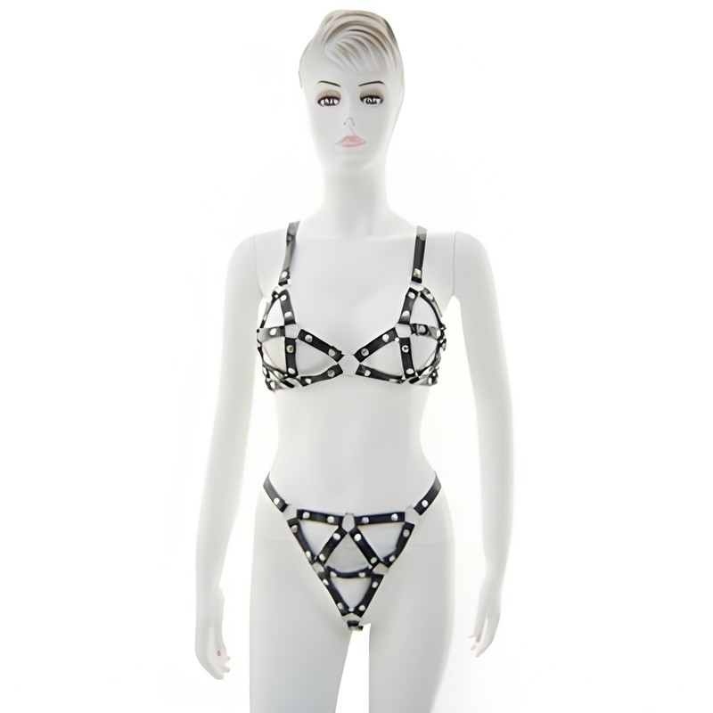 Bikini rivetés en cuir sexy pour femme