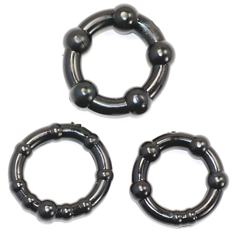 Lot de 3 cockrings noirs avec boules