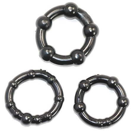 Lot de 3 cockrings noirs avec boules