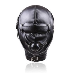Cagoule simili cuir fermeture complete et ball gag integre