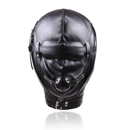 Cagoule simili cuir fermeture complete et ball gag integre