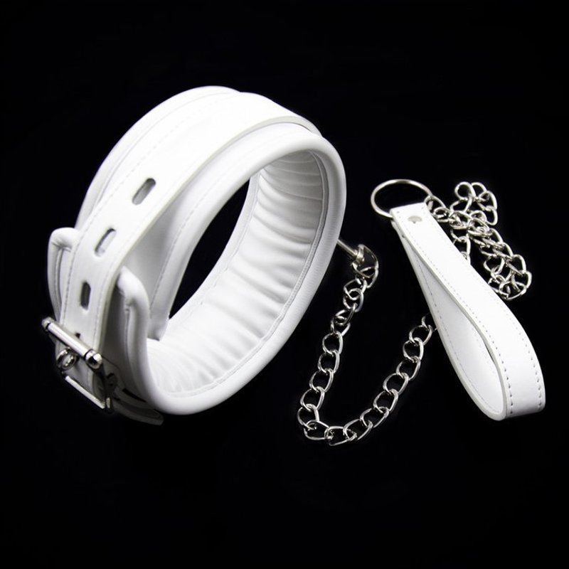 Collier et laisse unisexe en similicuir blanc