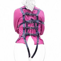 Camisole de force simili cuir rose framboise et noire