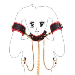 Ensemble collier laisse avec menottes et pinces tétons