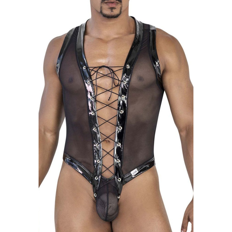 Body Lofnis noir S/M - body masculin tulle transparent | Nedgy