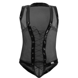 Body Lofnis noir S/M - body masculin tulle transparent | Nedgy