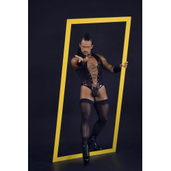 Body Lofnis noir S/M - body masculin tulle transparent | Nedgy
