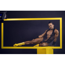 Body Lofnis noir S/M - body masculin tulle transparent | Nedgy