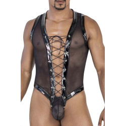 Body Lofnis noir L/XL - body masculin tulle transparent | Nedgy