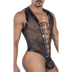 Body Lofnis noir L/XL - body masculin tulle transparent | Nedgy