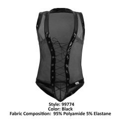 Body Lofnis noir L/XL - body masculin tulle transparent | Nedgy