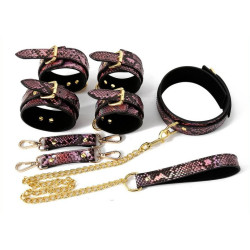Kit SM Snakine collier et menottes noir-rose | Nedgy