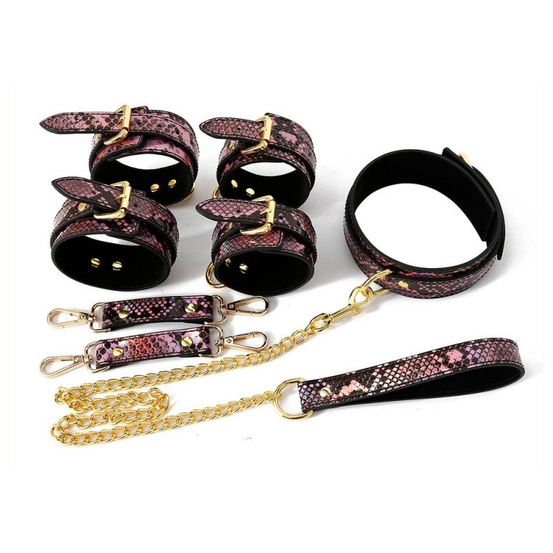 Kit SM Snakine collier et menottes noir-rose | Nedgy