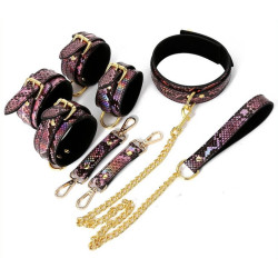 Kit SM Snakine collier et menottes noir-rose | Nedgy