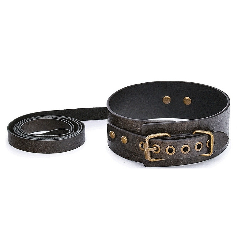 Collier-laisse cuir vieilli Vintagy marron | Nedgy