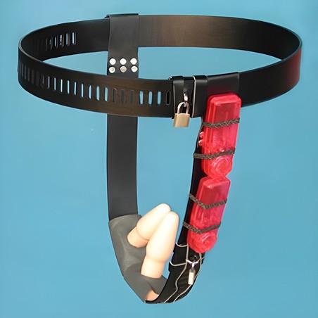 Ceinture de chasteté avec vibro anal+vibro vaginal noire