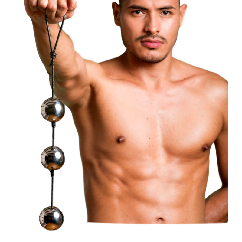 Boules anales métal 5 cm avec lanière cuir | Nedgy