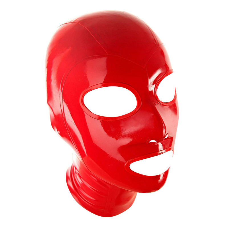 Cagoule latex rouge Hoodeyes zip arrière XXL | Nedgy