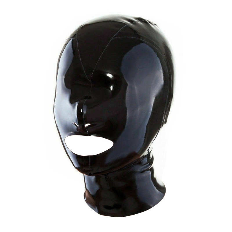 Cagoule latex noire Rubhood bouche libre S | Nedgy