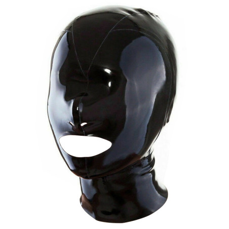 Cagoule latex noire Rubhood bouche libre S | Nedgy