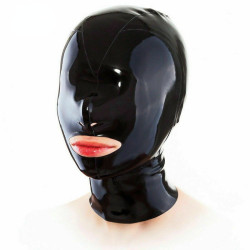 Cagoule latex noire Rubhood bouche libre S | Nedgy