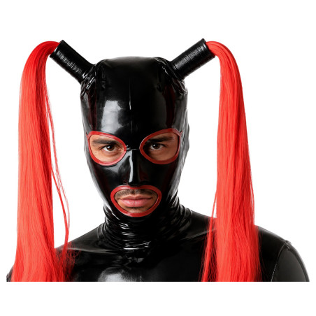 Cagoule latex Redtails noire queues rouges XXL| Nedgy