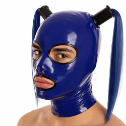 Cagoule latex bleue Outails ouvertures XXL | Nedgy