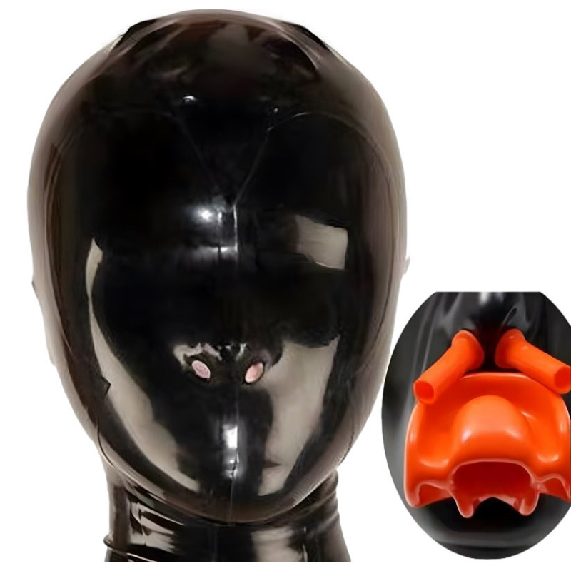 Cagoule bâillon latex Ultima Gag noire XL | Nedgy