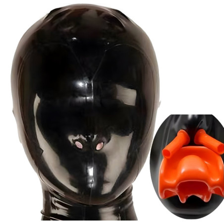 Cagoule bâillon latex Ultima Gag noire XL | Nedgy