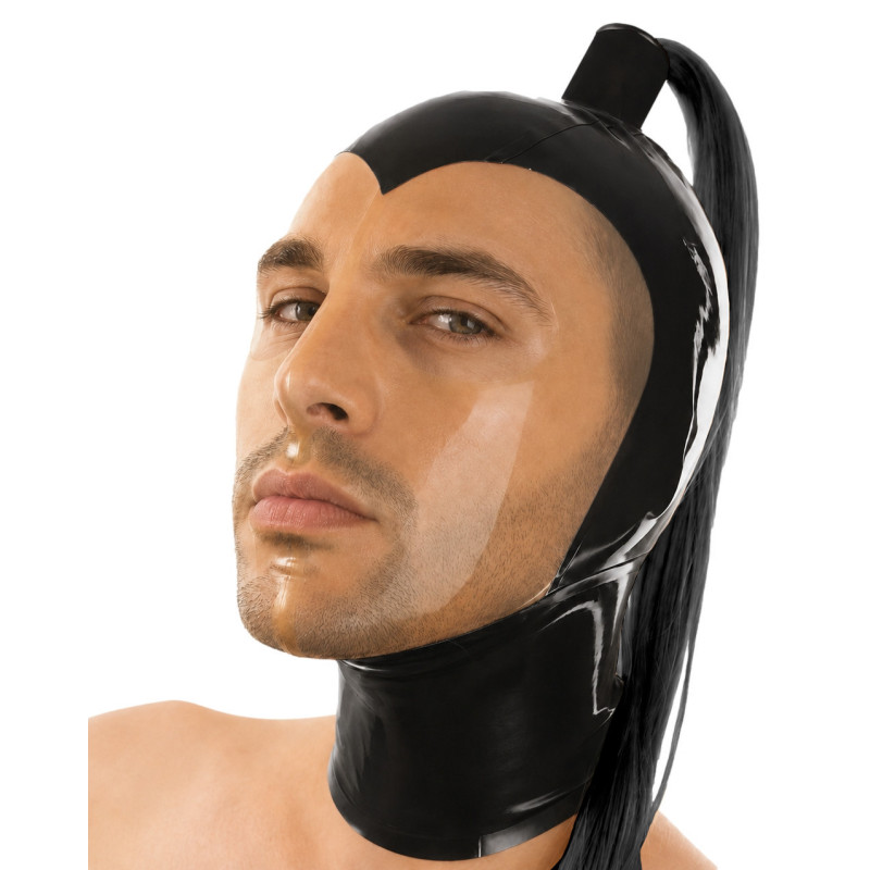 Cagoule latex Blacktail transparente queue de cheval L | Nedgy