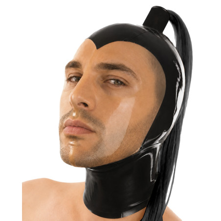 Cagoule latex Blacktail transparente queue de cheval L | Nedgy