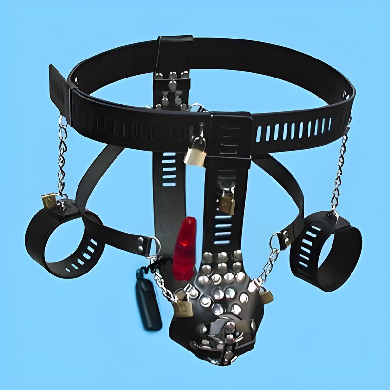 Ceinture de chasteté pour homme avec menotte et vibro anal