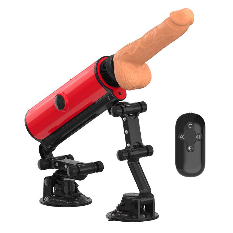 Fuck-Machine Zsex Rouge, gode vibrant 15,5 x 4 cm, télécommande 5 m et socle à ventouses pour des sessions mains libres intenses