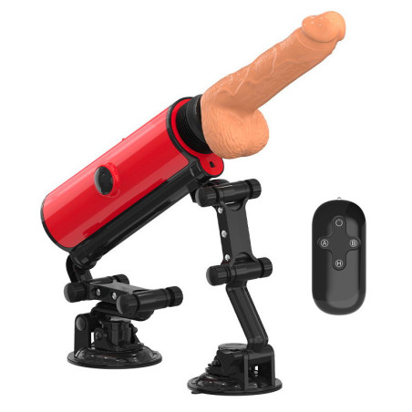 Fuck-Machine Zsex Rouge, gode vibrant 15,5 x 4 cm, télécommande 5 m et socle à ventouses pour des sessions mains libres intenses