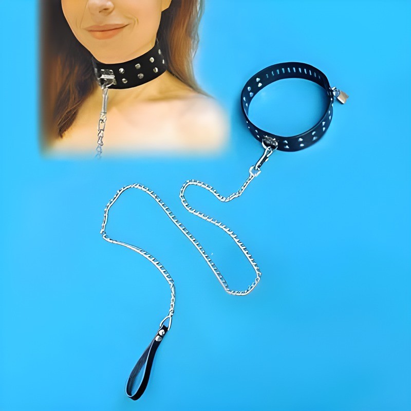 Laisse et collier d'esclavage noir