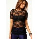 Top Dentelle Florale Noir