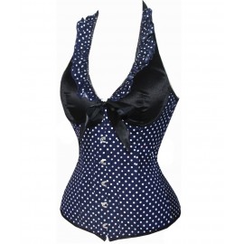 Corset Rockabilly Bleu marine à Pois blancs