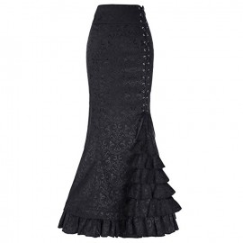 Jupe longue Victorienne en jacquard noir