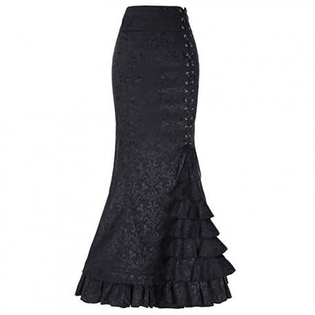 Jupe longue Victorienne en jacquard noir