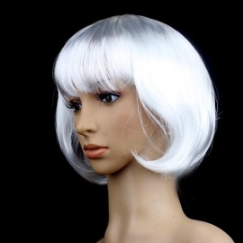 Perruque cheveux blancs coupe carré court à frange