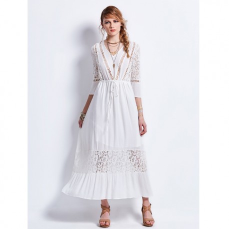 Robe d'été longue hippie chic crème